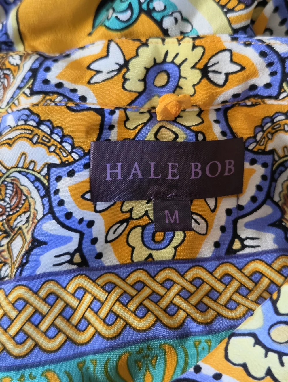 Hale Bob Silk Bright Yellow Paisley Tunic Dress with Teal & Purple Print - Picture 4 of 6